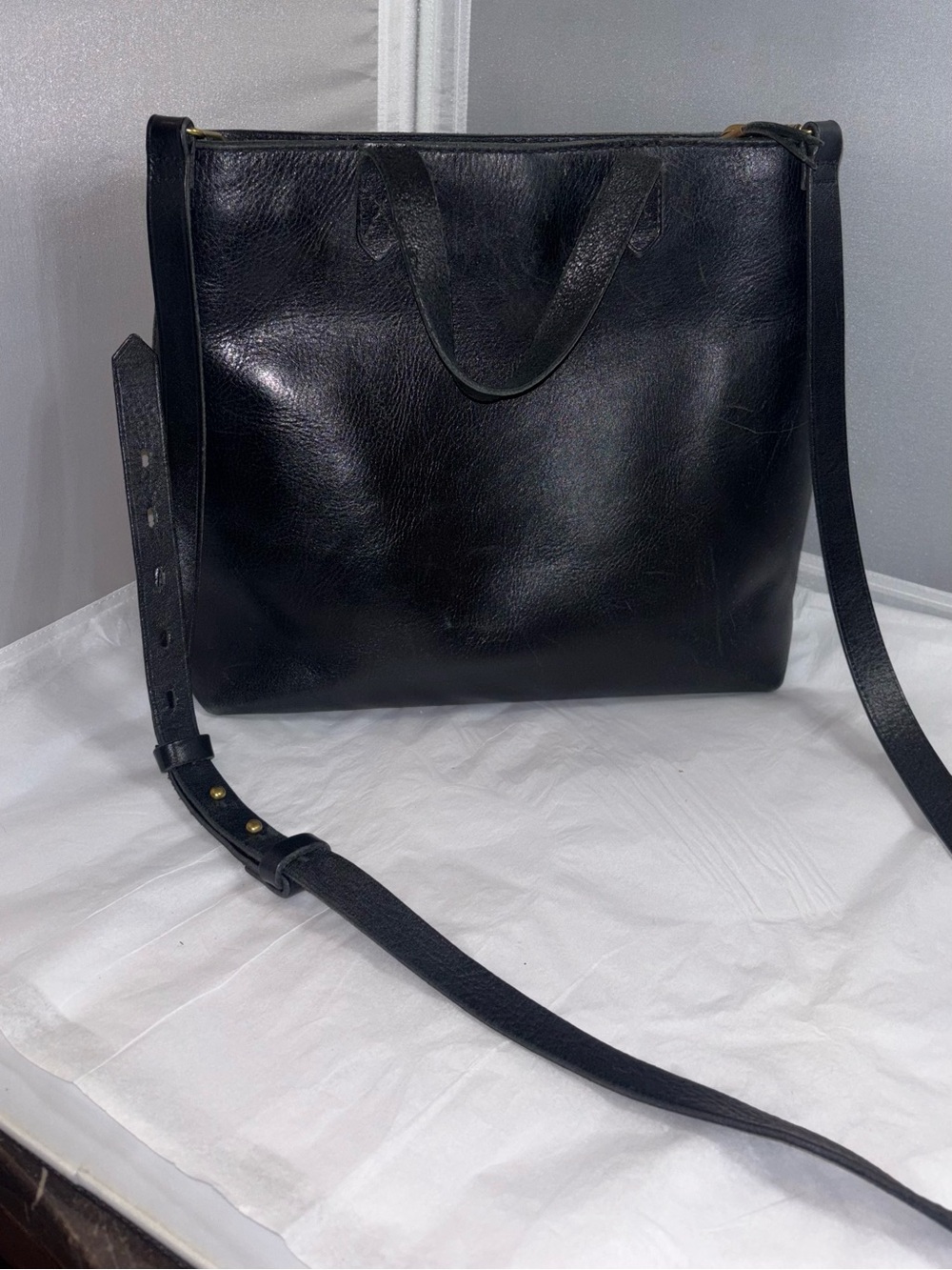 Madewell Classic Black Leather Tote with Adjustable Strap
